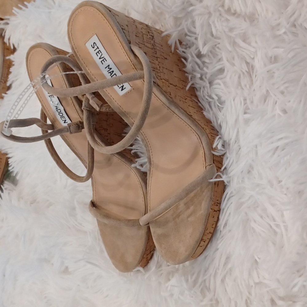 NEW Steve Madden® Udell Cork Wedge Sandals, Tan, Size 9, 9.5 & 10 👠 - Picture 4 of 12